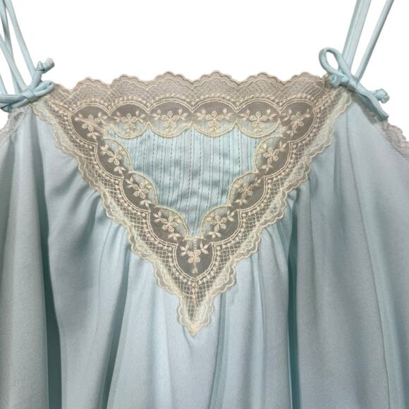 Vintage Brandwine Sleep Romper Teddy Small Blue Satin Lace USA Made High Cut Leg - Picture 4 of 8